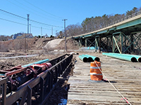 View of temporary access roadway between existing and temporary Station 46 Bridge, looking south towards the Taste of Maine Restaurant.